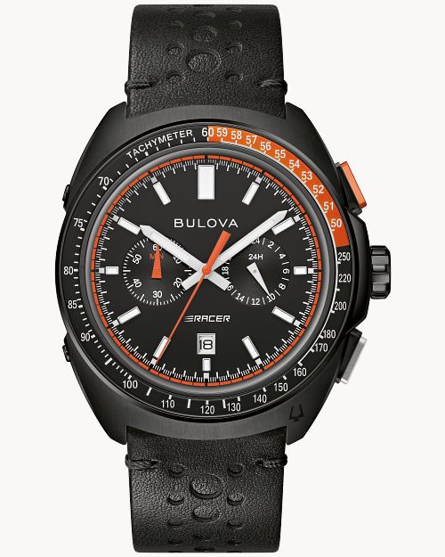 Black Dial Leather Strap Racer Chronograph 98B428 Bulova